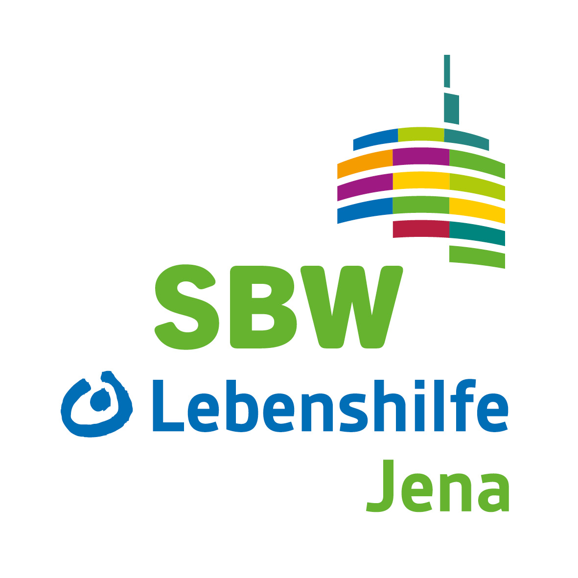 Neues Logo der SBW Lebenshilfe Jena mit einem bunten Turm